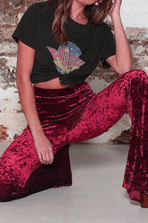 Bas uni basique droit taille haute jambe large couleur unie